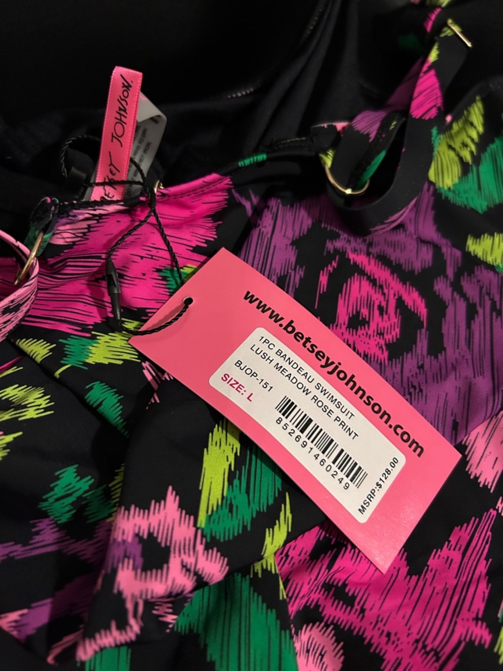 NEW! Betsey Johnson Floral Print Swim Suit 1 pc Swim Sz L - Picture 9 of 11